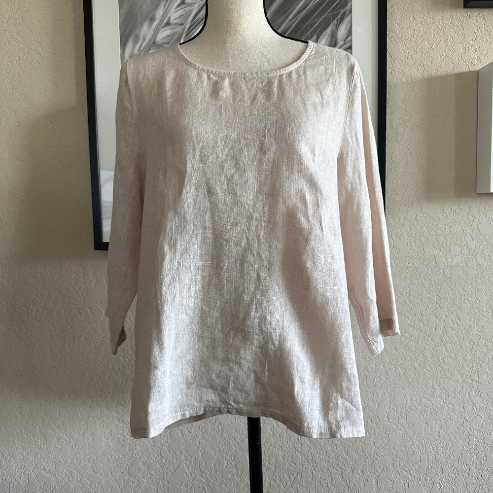 Francesca Bettini Pure Linen Top 3/4 Sleeves Made in Italy Size Medium